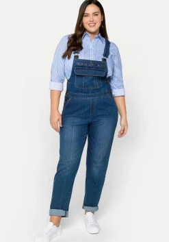 Jeans-Latzhose mit Brusttasche und seitlichem Einsatz