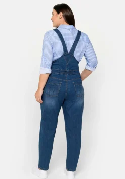 Jeans-Latzhose mit Brusttasche und seitlichem Einsatz