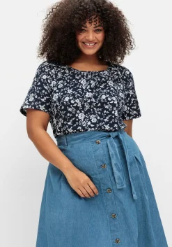 Jeansrock in A-Linie, mit Bindegürtel