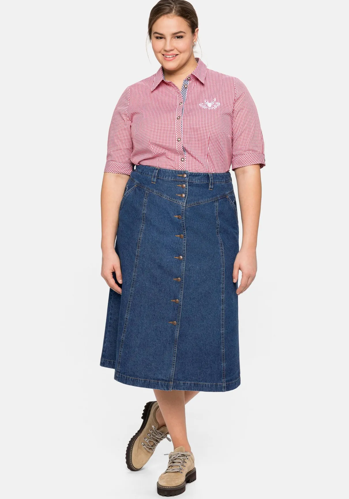 Jeansrock mit Trachten-Stickereien