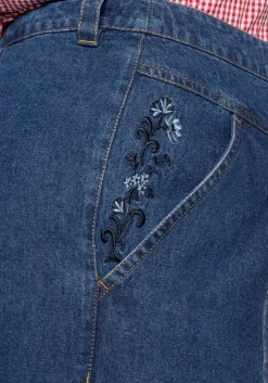 Jeansrock mit Trachten-Stickereien