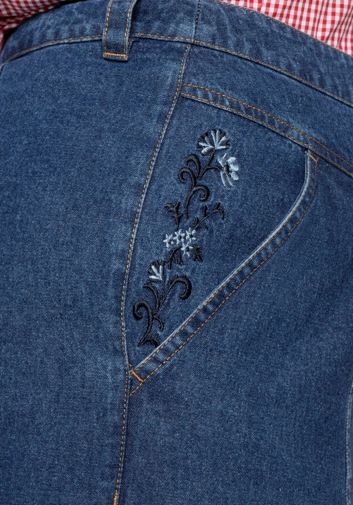 Jeansrock mit Trachten-Stickereien