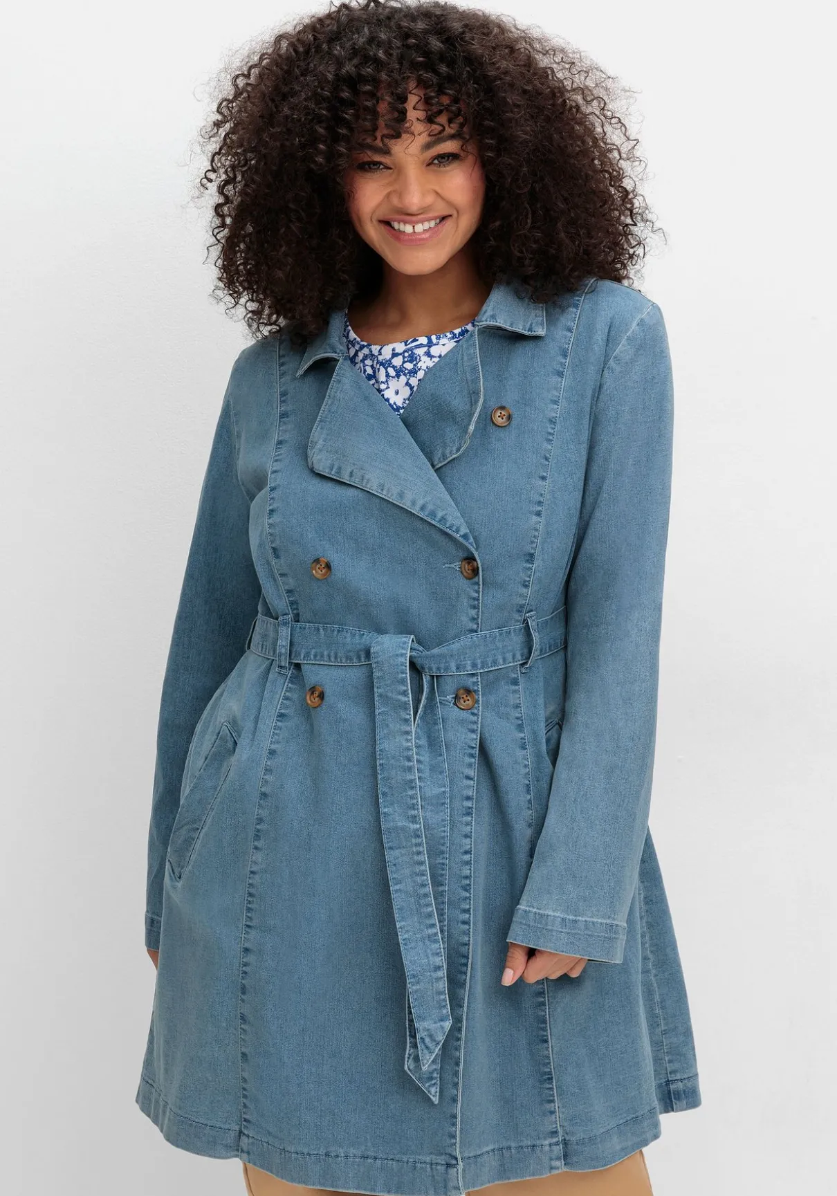 Jeans-Trenchcoat mit Bindegürtel