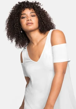 Jerseyhirt mit V-Ausschnitt, im schulterfreien Look