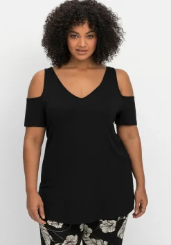 Jerseyhirt mit V-Ausschnitt, im schulterfreien Look