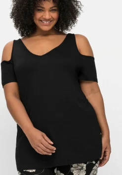 Jerseyhirt mit V-Ausschnitt, im schulterfreien Look