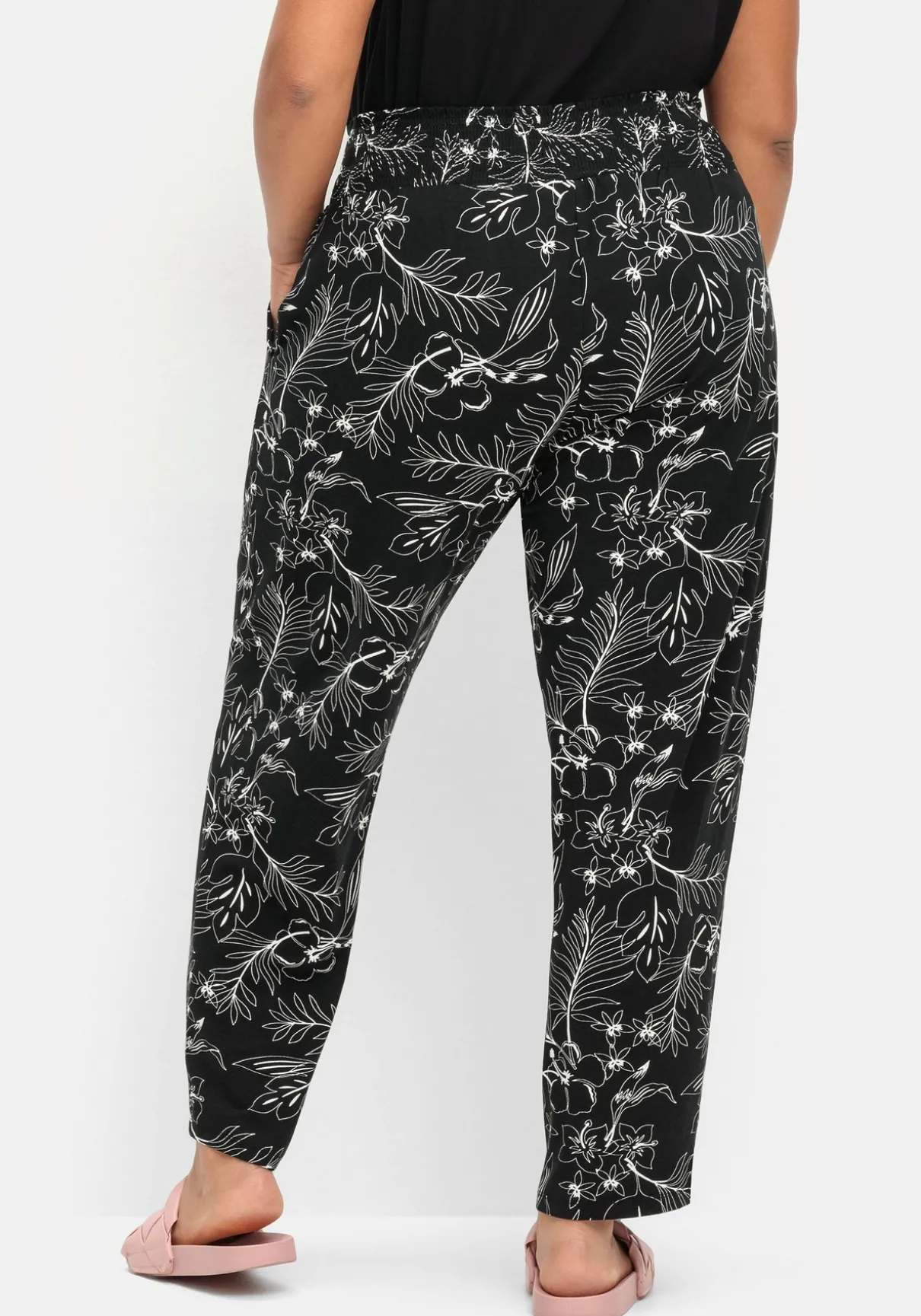 Jerseyhose mit breitem Smokbund und Blumendruck