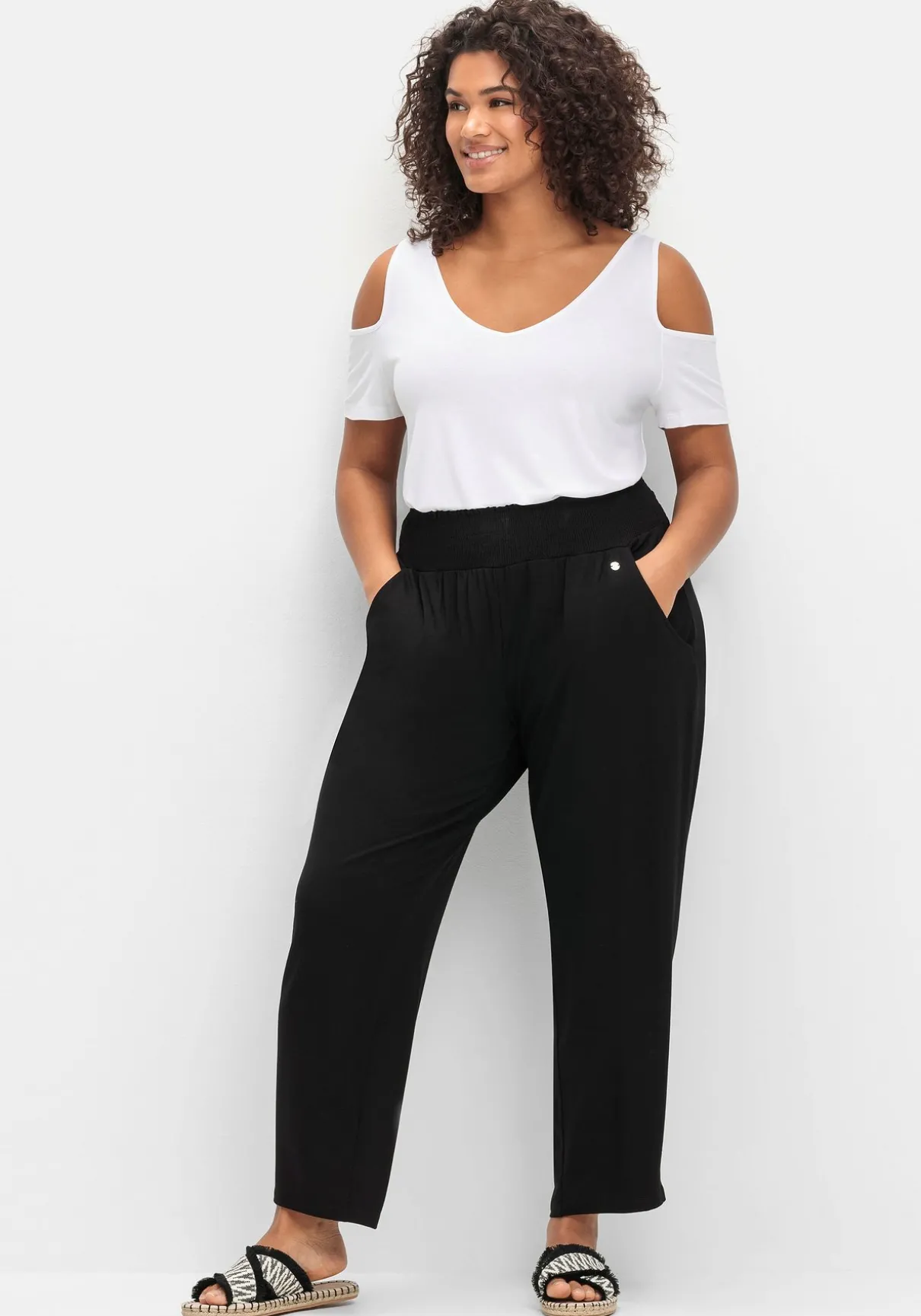 Jerseyhose mit breitem Smokbund und Blumendruck