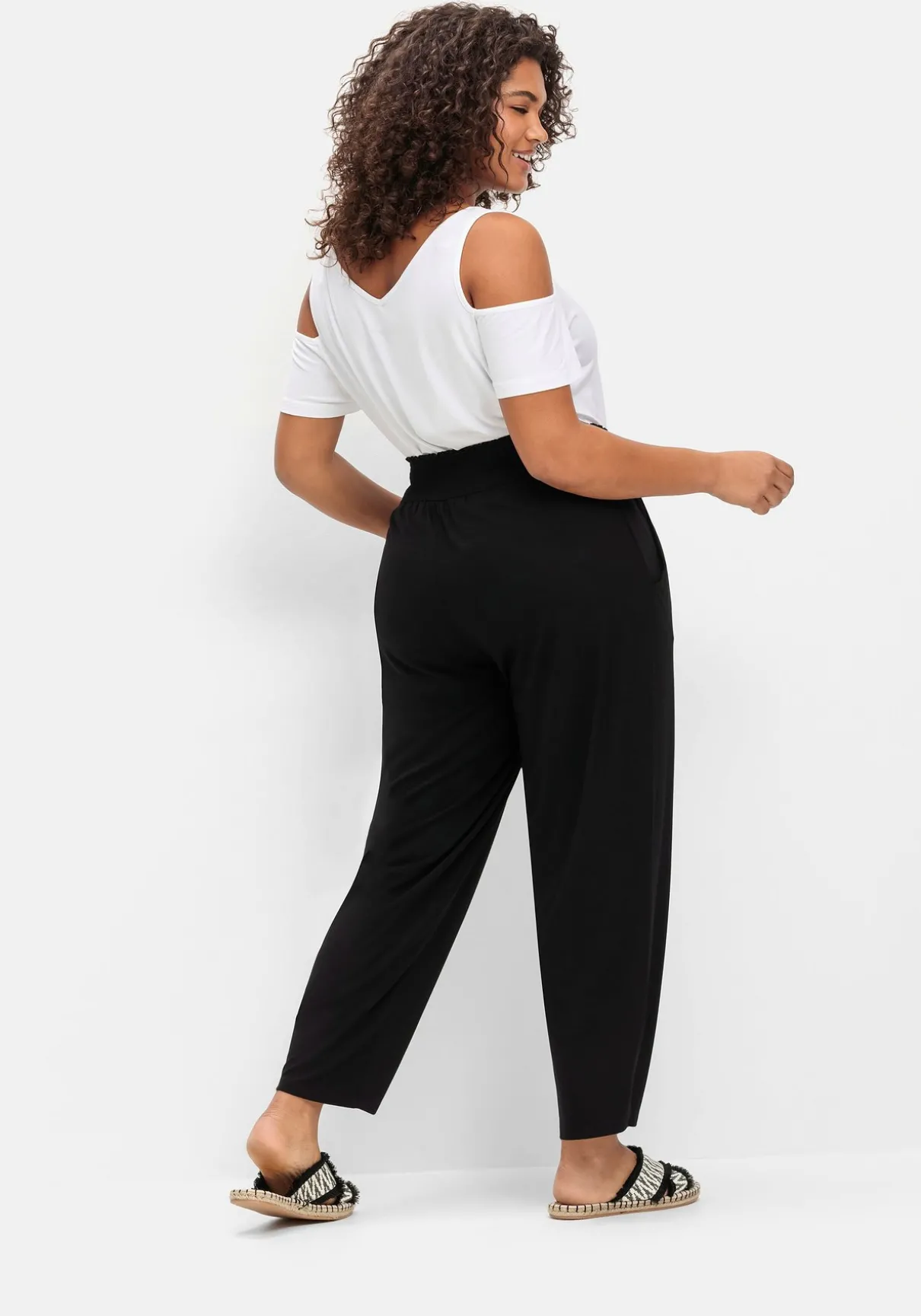 Jerseyhose mit breitem Smokbund und Blumendruck