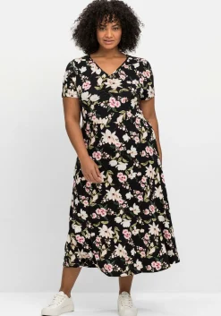 Jerseykleid in Midilänge, mit Blumendruck