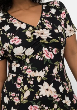 Jerseykleid in Midilänge, mit Blumendruck