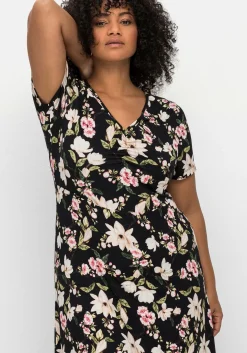 Jerseykleid in Midilänge, mit Blumendruck