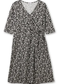 Jerseykleid in Wickeloptik, mit Blätterprint