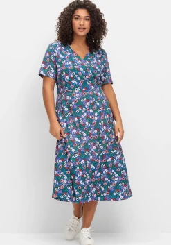 Jerseykleid in Wickeloptik, mit floralem Druck