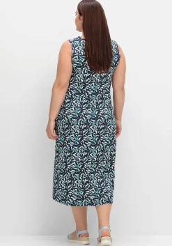 Jerseykleid mit Blätterdruck und Taschen