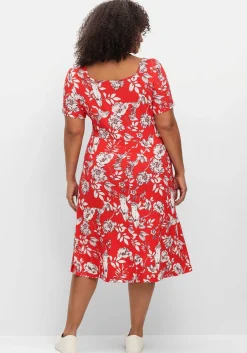 Jerseykleid mit Blumendruck und Herzausschnitt