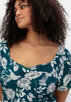 Jerseykleid mit Blumendruck und Herzausschnitt