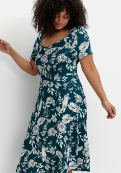 Jerseykleid mit Blumendruck und Herzausschnitt