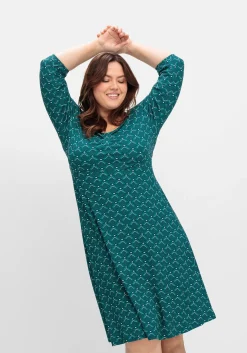 Jerseykleid mit Herzausschnitt und Grafikprint