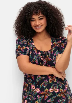 Jerseykleid mit Karree-Ausschnitt und Alloverprint