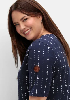 Jerseykleid mit maritimem Print und Taschen