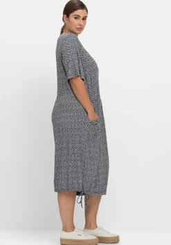 Jerseykleid mit Minimalprint und Saum-Tunnelzug