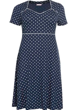 Jerseykleid mit Punktedruck und Paspelierung