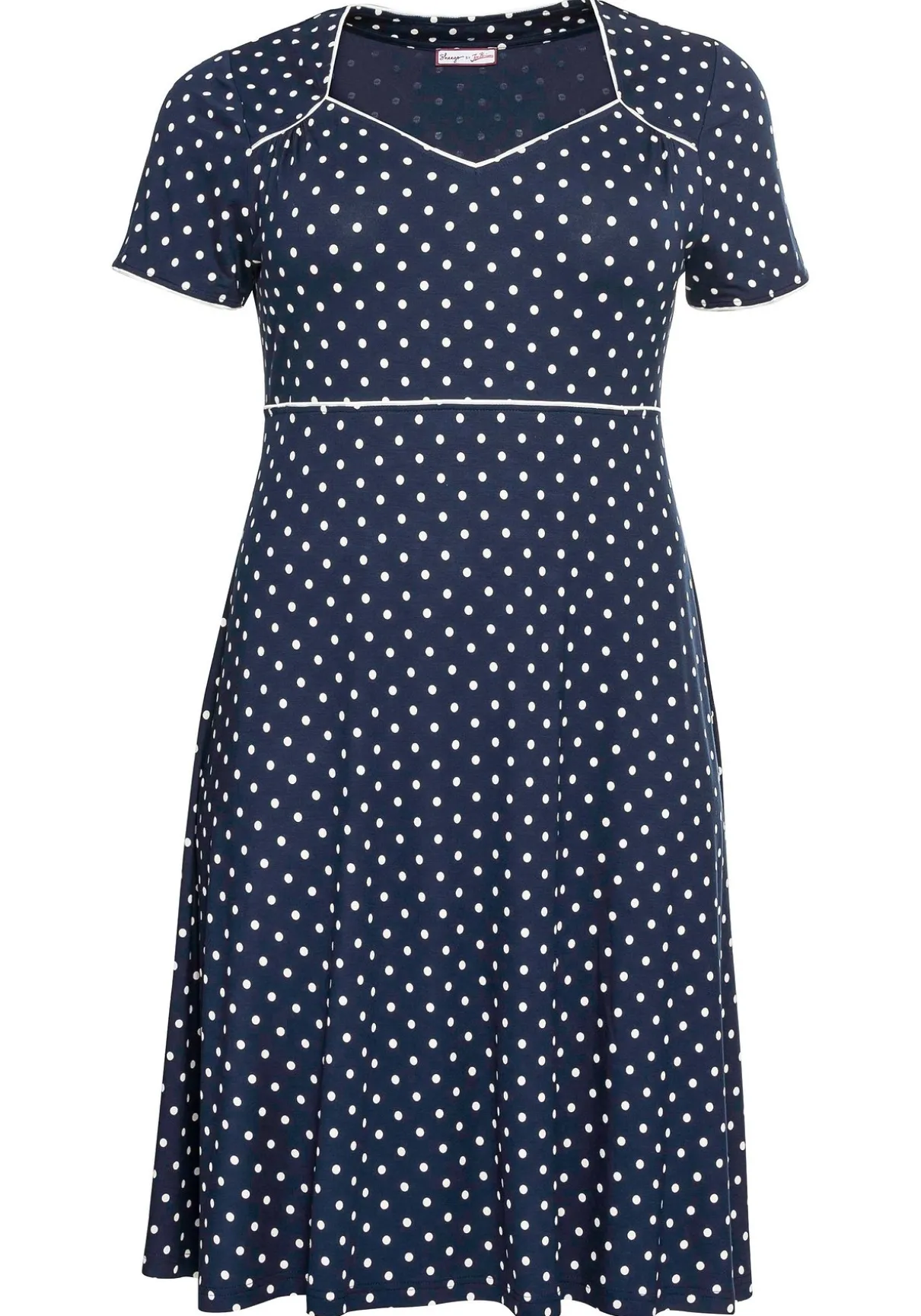 Jerseykleid mit Punktedruck und Paspelierung