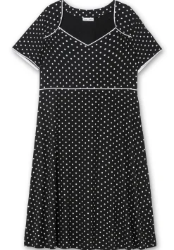 Jerseykleid mit Punktedruck und Paspelierung