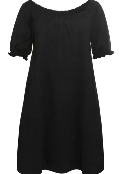 Jerseykleid mit Smok-Ausschnitt und Puffärmeln