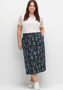 Jerseyrock in Midilänge, mit Blumenprint