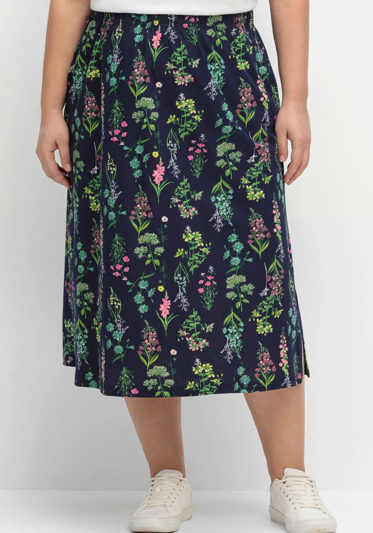 Jerseyrock in Midilänge, mit Blumenprint