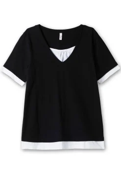 Jerseyshirt in 2-in-1-Optik, mit V-Ausschnitt