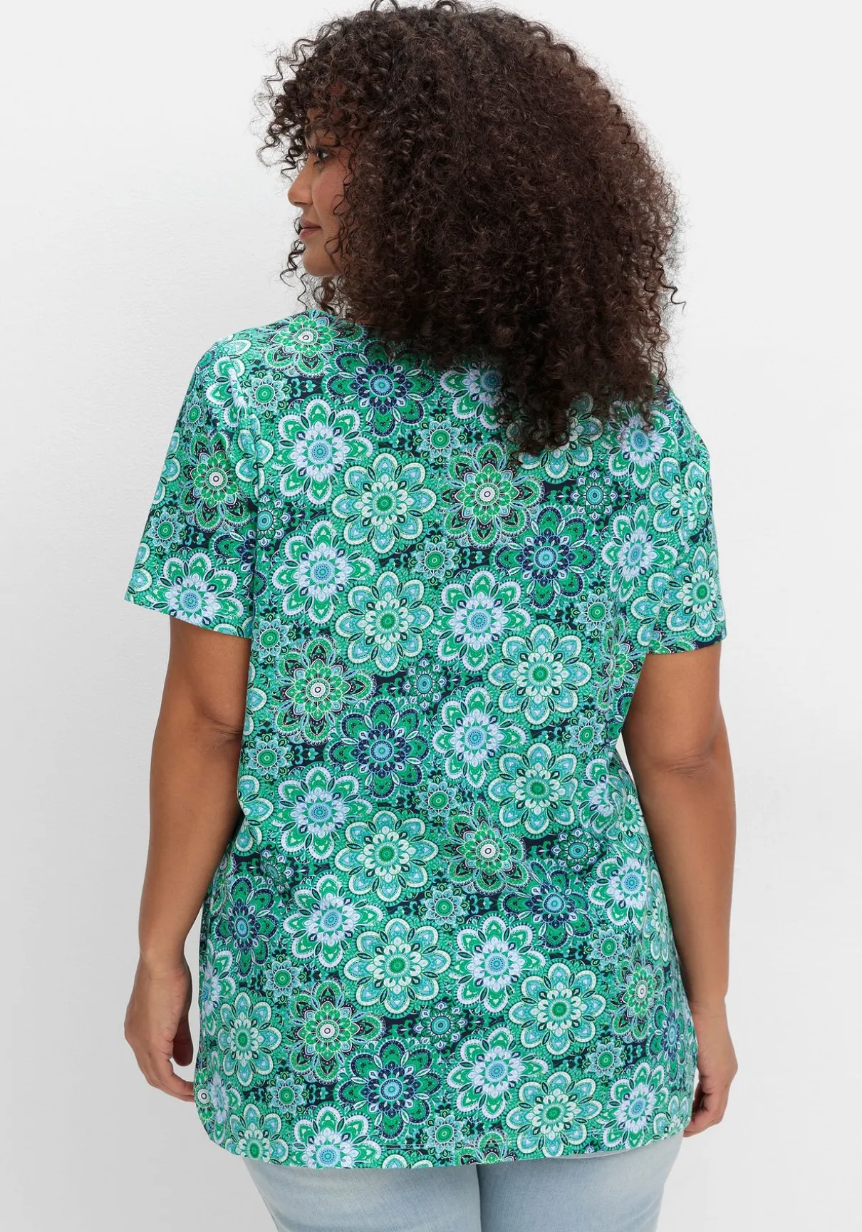 Jerseyshirt mit Blumendruck und Karreeausschnitt