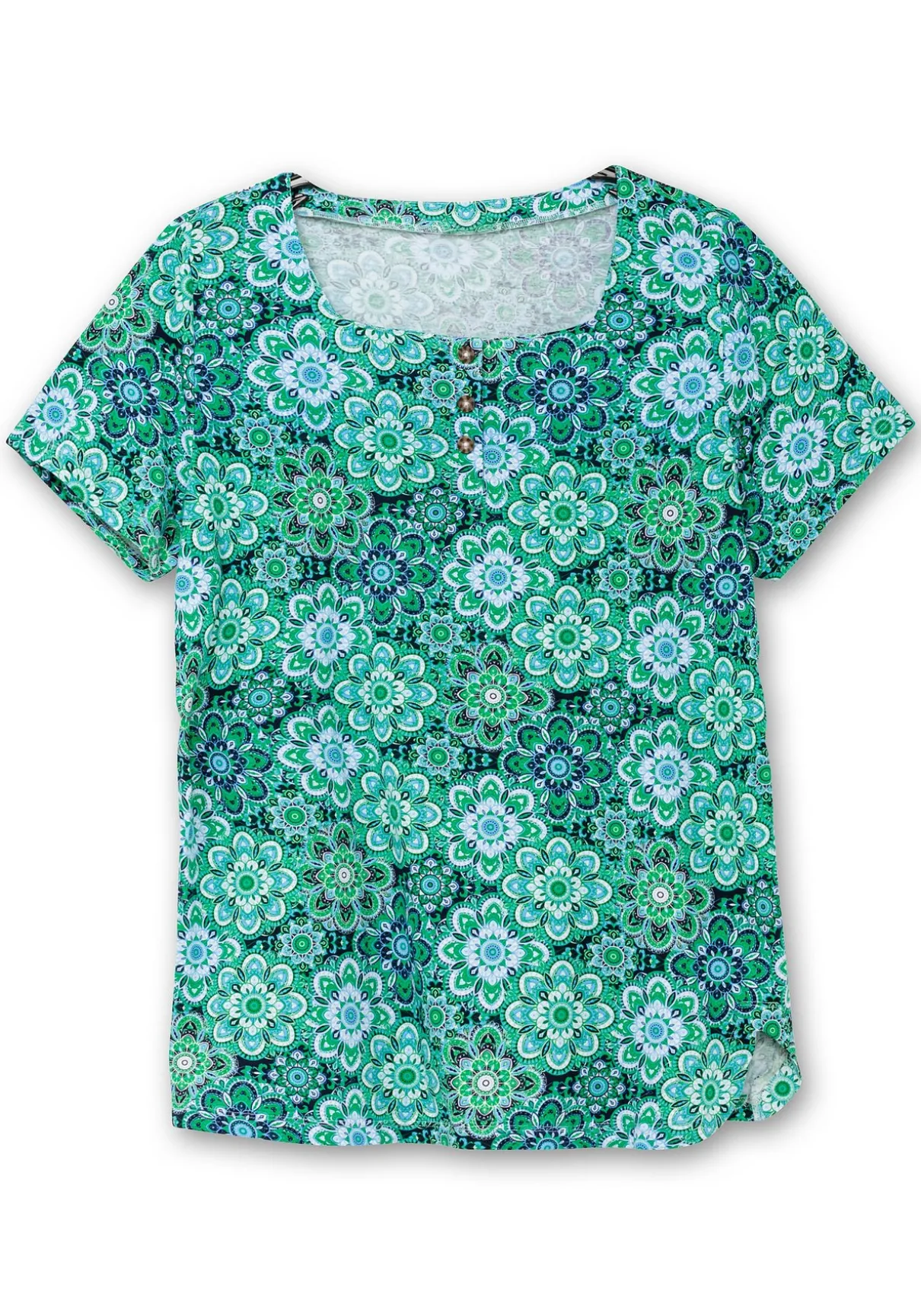 Jerseyshirt mit Blumendruck und Karreeausschnitt