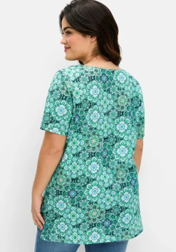 Jerseyshirt mit Blumendruck und Karreeausschnitt