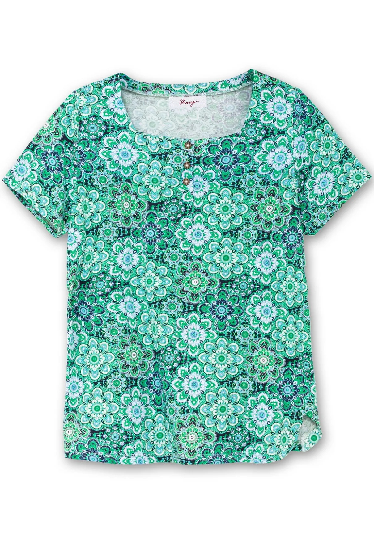 Jerseyshirt mit Blumendruck und Karreeausschnitt