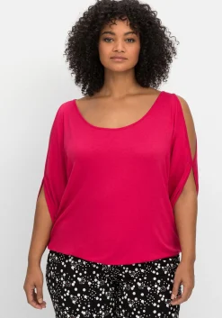 Jerseyshirt mit geschlitzten Fledermausärmeln