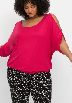 Jerseyshirt mit geschlitzten Fledermausärmeln