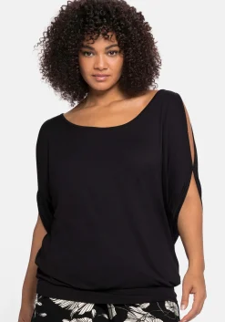 Jerseyshirt mit geschlitzten Fledermausärmeln