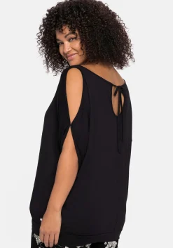 Jerseyshirt mit geschlitzten Fledermausärmeln