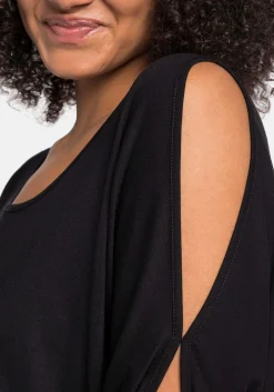 Jerseyshirt mit geschlitzten Fledermausärmeln