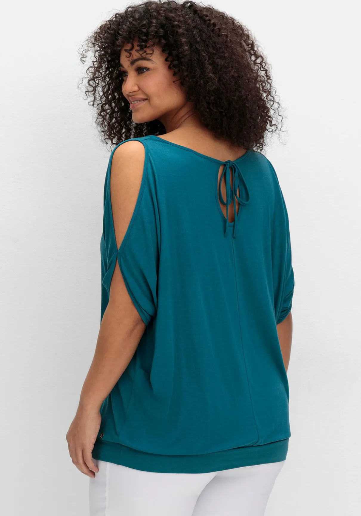 Jerseyshirt mit geschlitzten Fledermausärmeln