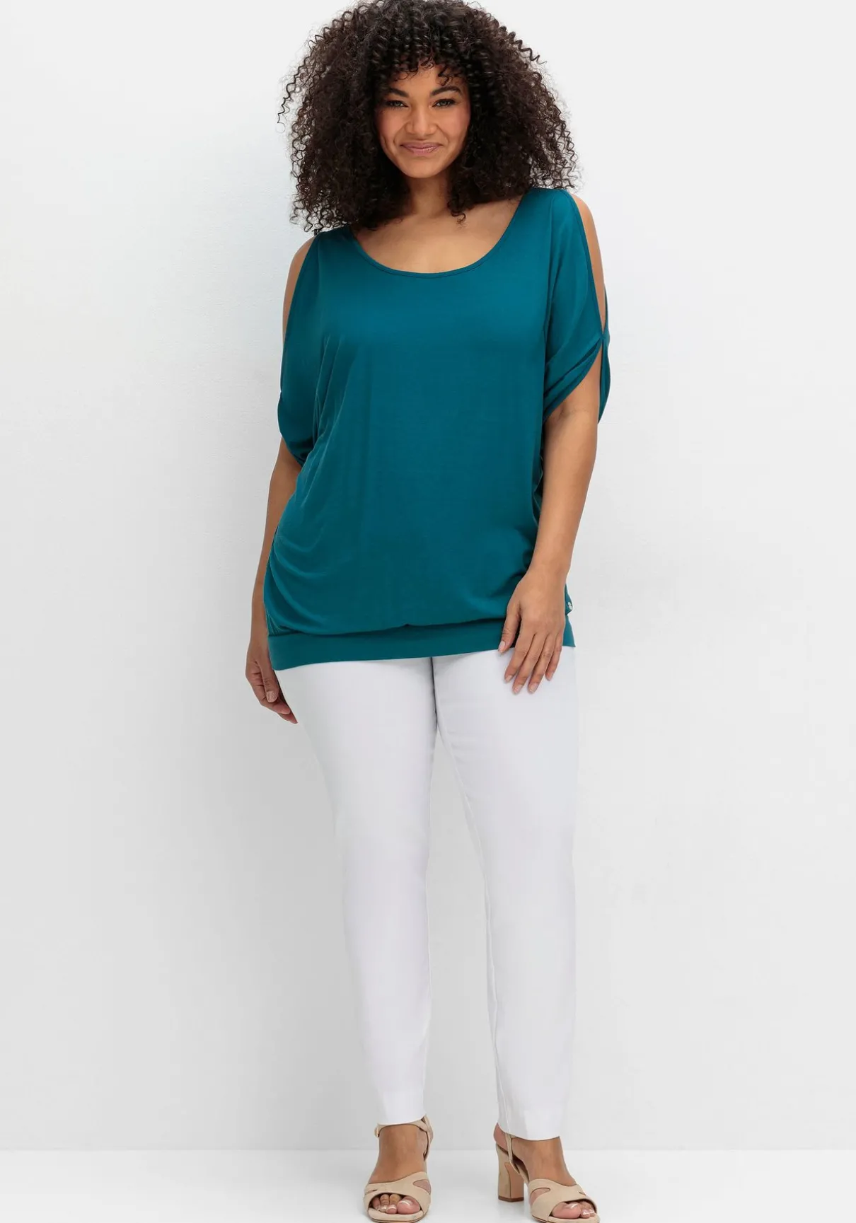 Jerseyshirt mit geschlitzten Fledermausärmeln