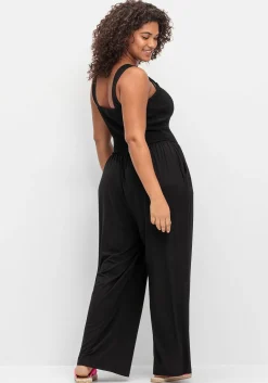 Jumpsuit mit Smok-Oberteil und weitem Bein