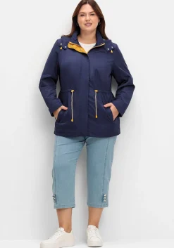 Kapuzenjacke mit Kontrastfutter und Taillen-Tunnelzug