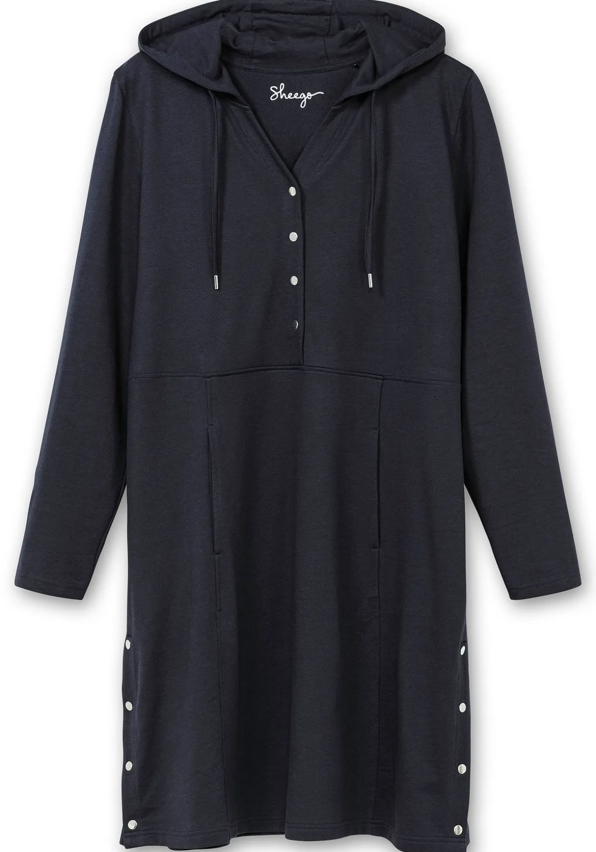 Kapuzenkleid mit Seitenschlitzen und Knopfleiste