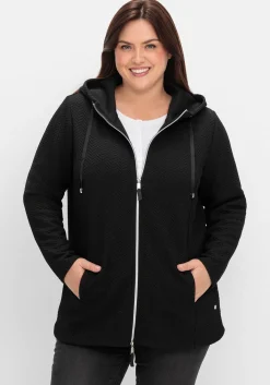 Kapuzen-Sweatjacke in Fischgrät-Struktur