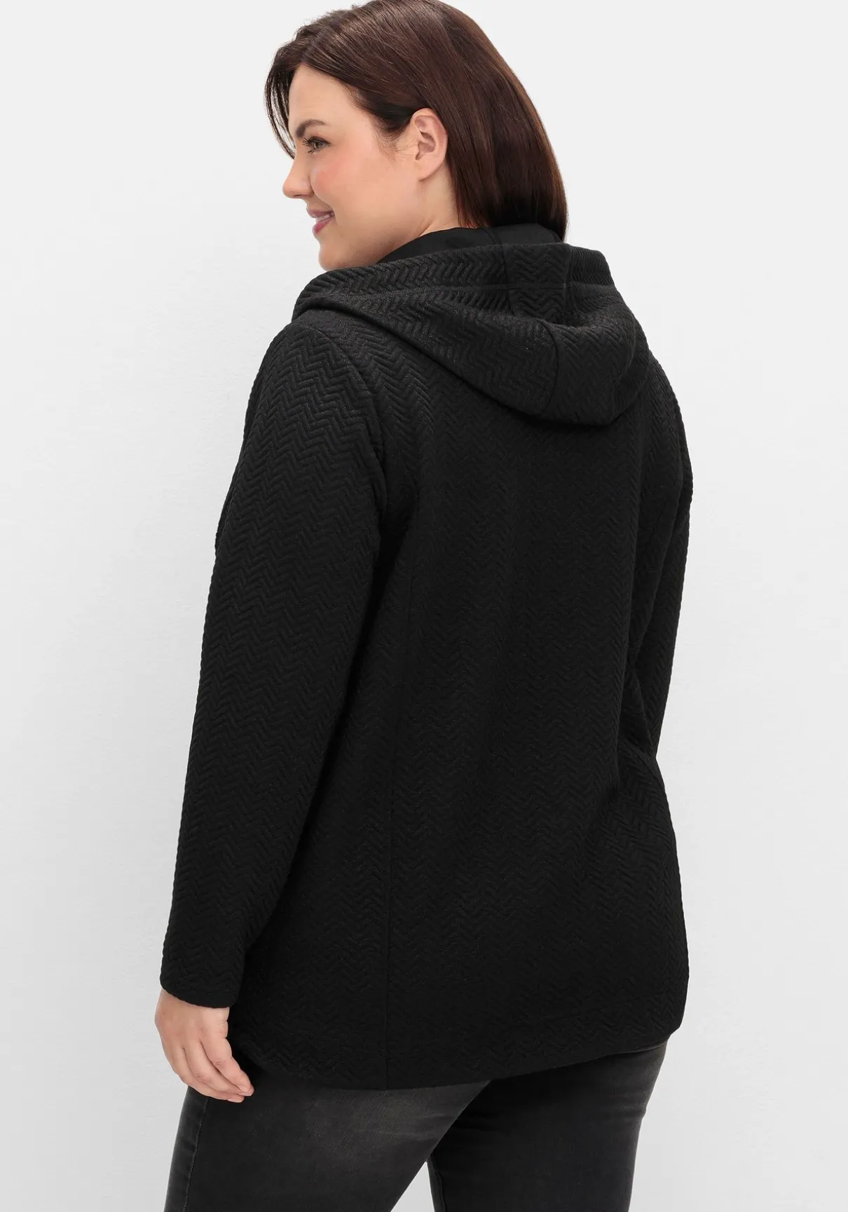 Kapuzen-Sweatjacke in Fischgrät-Struktur