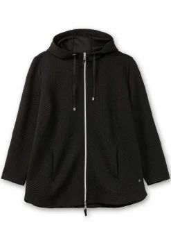 Kapuzen-Sweatjacke in Fischgrät-Struktur